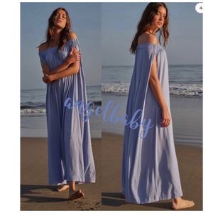 Free People Sky Blue Off-Shoulder Maxi Jumpsuit